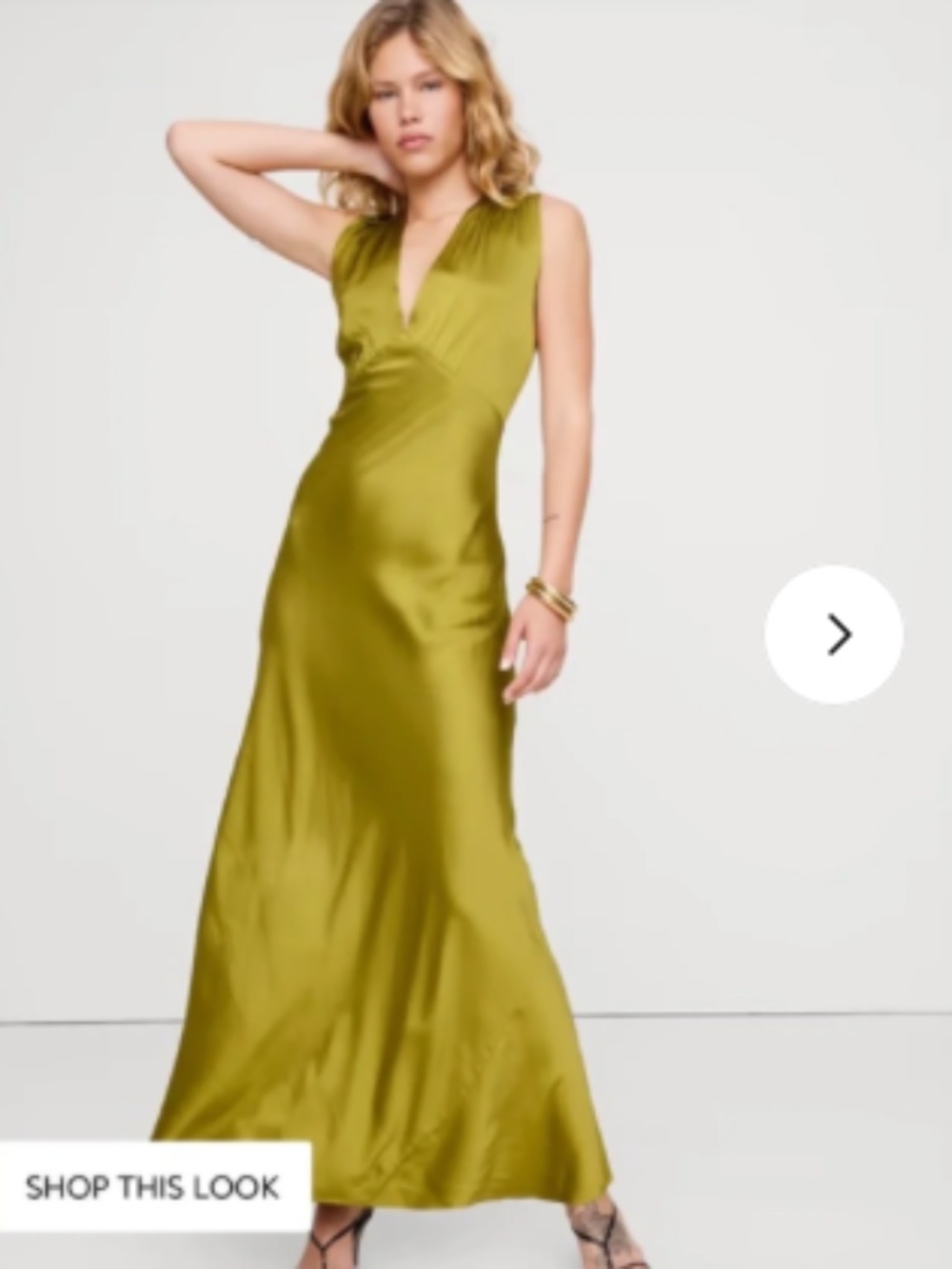 Banana Republic Chartreuse Satin Maxi Dress 4P Open Back